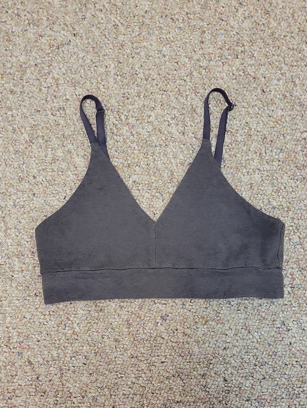Pact Soft Triangle Bralette in Charcoal Grey. Medium Gorpcore Organic Cotton - Picture 2 of 5